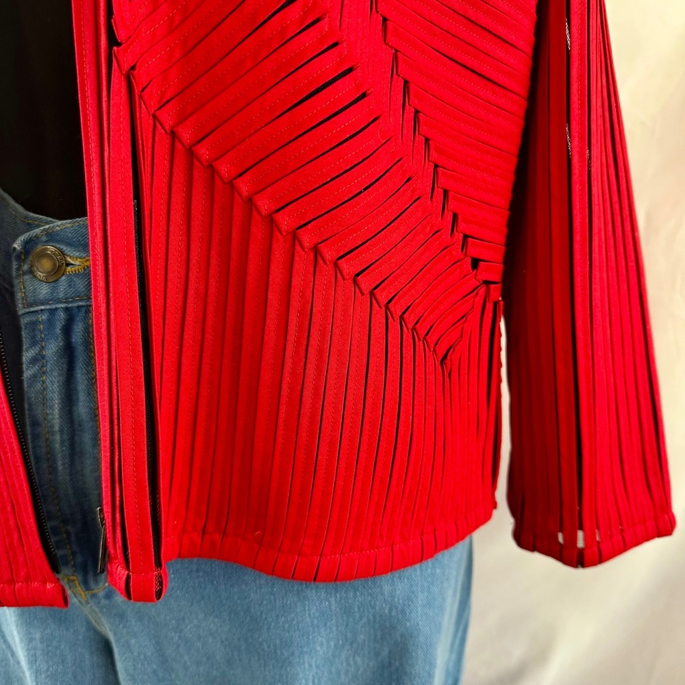 Vintage Laura Ashley Red Applique Ribbon Mesh Jacket Petite Medium Avant Garde - Picture 9 of 17